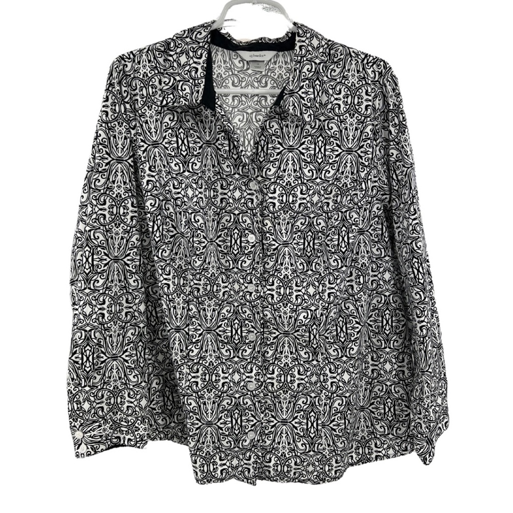 CJ Banks plus size 1X floral neutral button up top cotton professional casual